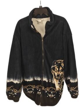 Men's Cozee Corner Fleece Jacket Blue Wolf Print Size 2X
